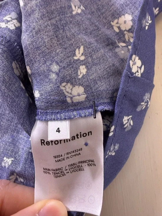 Reformation Ama Floral Puff Sleeve Button Front Top Blue Size S Romantic Blouse - Picture 8 of 11